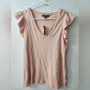NWT Pink Express V-Neck Blouse with ruffle shoulders size M